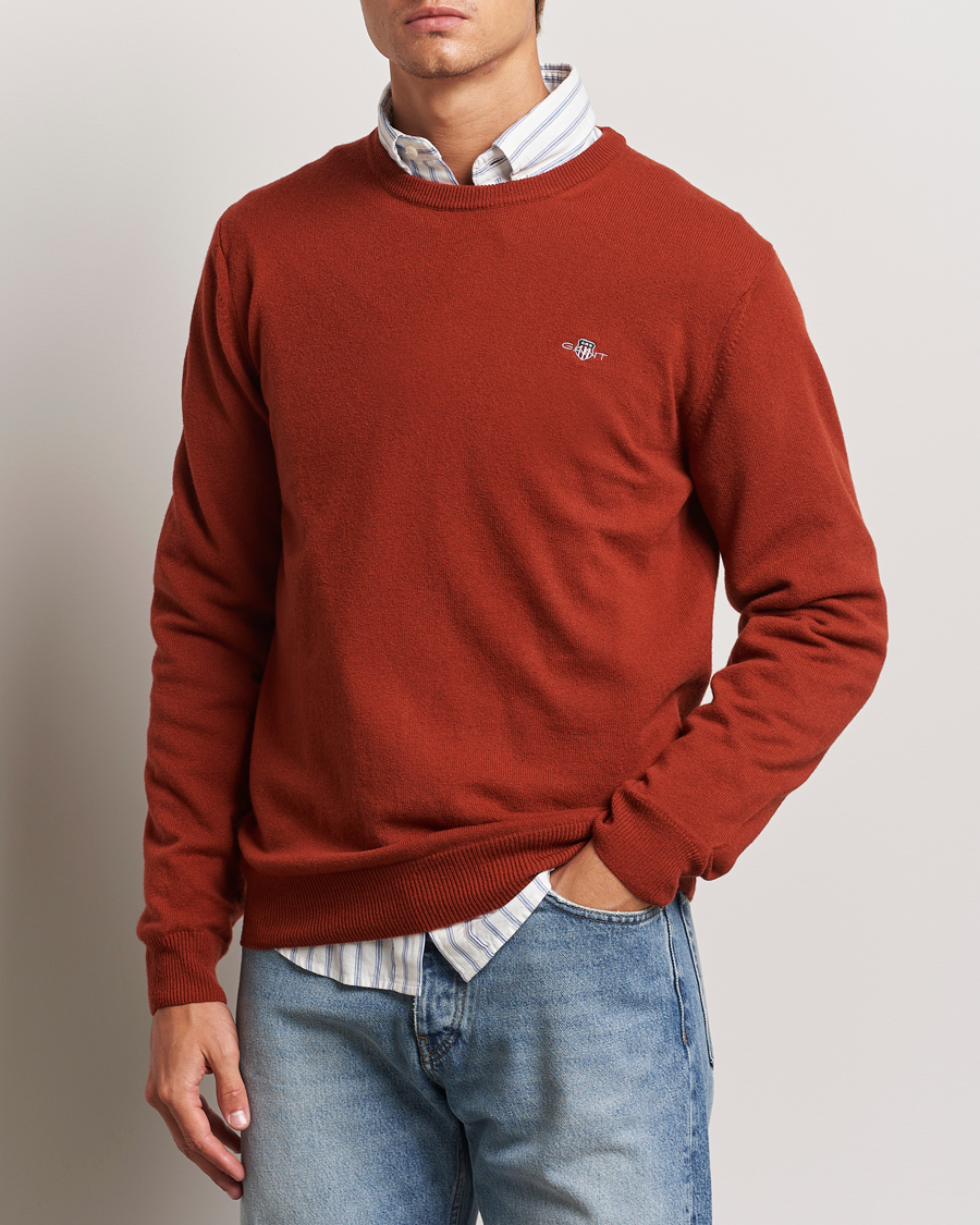 Hombres | Business & Beyond - Casual | GANT | Lambswool Crew Neck Pullover Iron Red