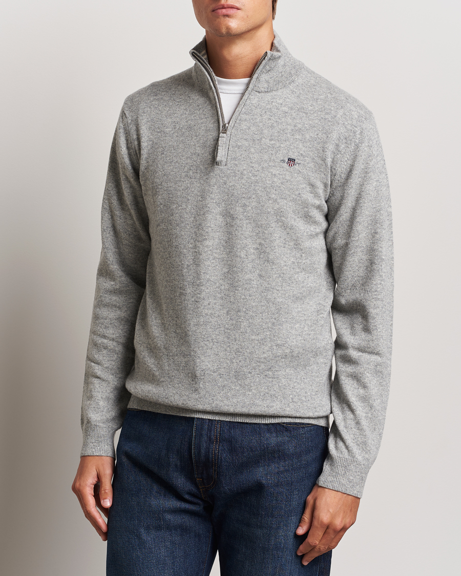 Hombres |  | GANT | Lamsbwool Half Zip Grey Melange