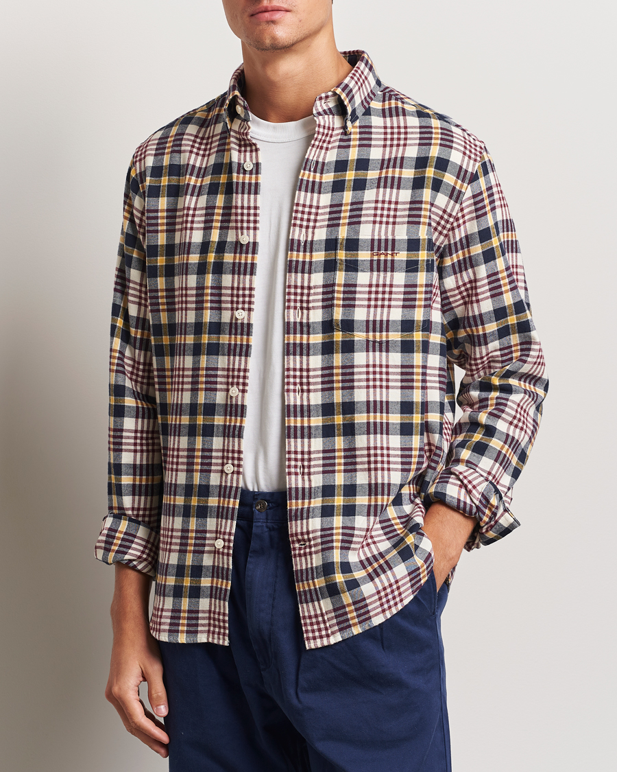 Hombres |  | GANT | Regular Flannel Plaid Shirt Cream