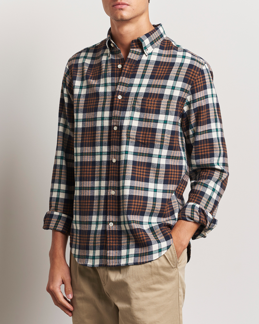 Hombres |  | GANT | Regular Flannel Plaid Shirt Cacao Brown