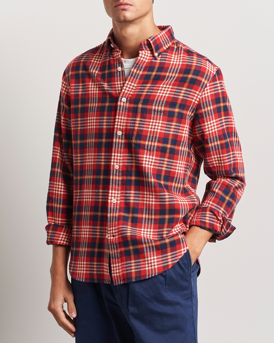 Hombres |  | GANT | Regular Flannel Plaid Shirt Ruby Red