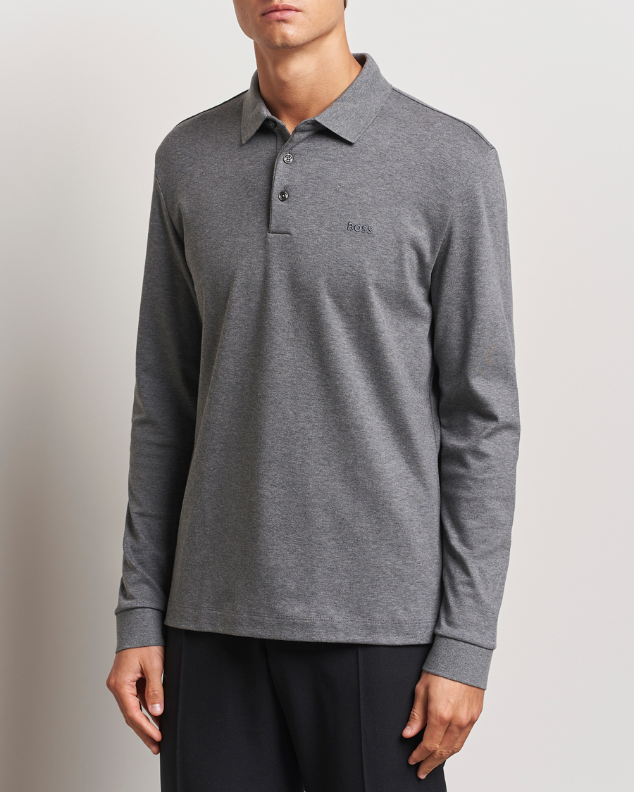 Hombres |  | BOSS BLACK | Pado Mercerized Long Sleeve Polo Medium Grey