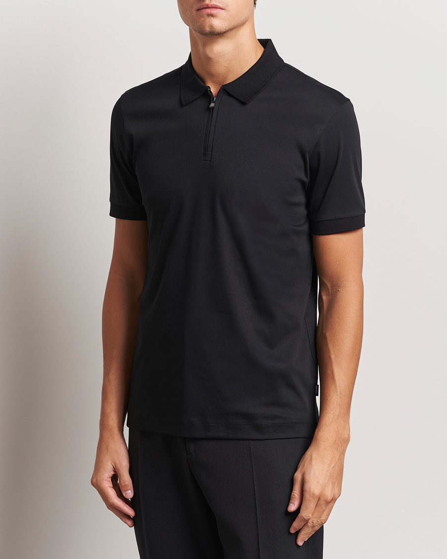 Hombres | Polos | BOSS BLACK | Paras Mercerized Half Zip Polo Black