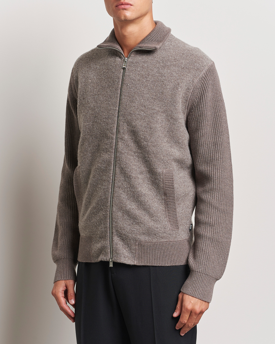 Hombres |  | BOSS BLACK | Emeraviglio Wool/Cotton Full Zip Dark Beige