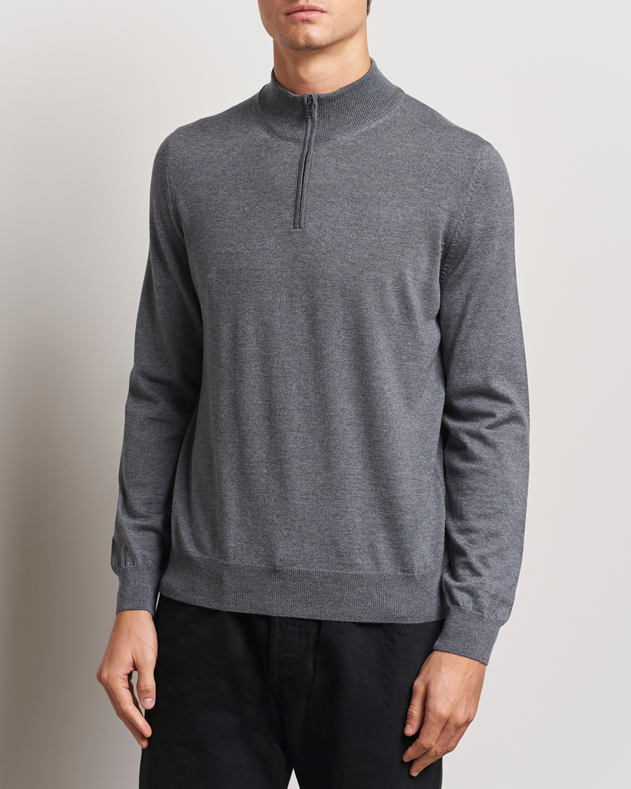 Hombres |  | BOSS BLACK | Ebenji Merino Knitted Half Zip Medium Grey