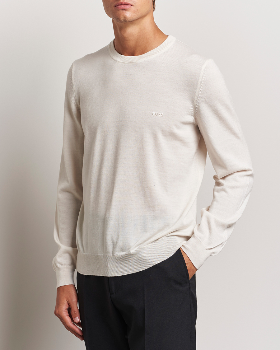 Hombres |  | BOSS BLACK | Botto Merino Knitted Pullover Open White