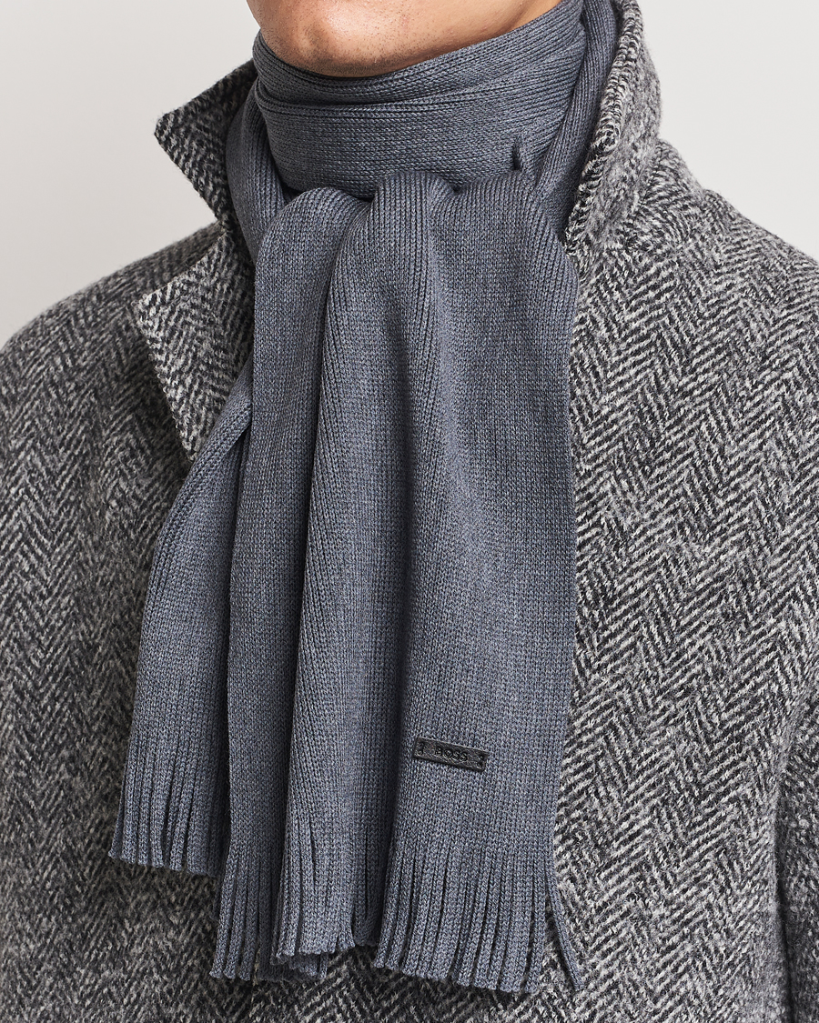 Hombres |  | BOSS BLACK | Albas Wool Scarf Medium Grey