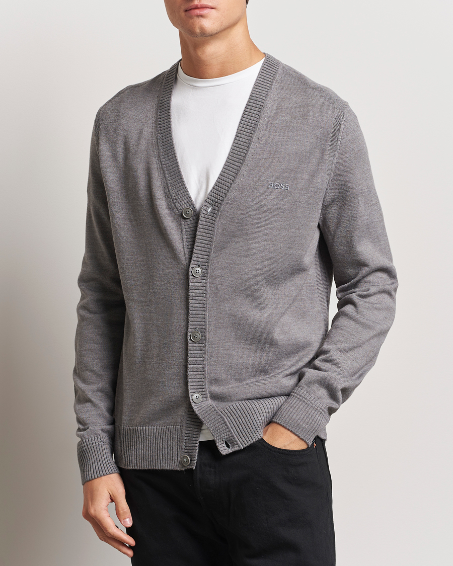 Hombres |  | BOSS ORANGE | Avac Wool Knitted Cardigan Light Grey