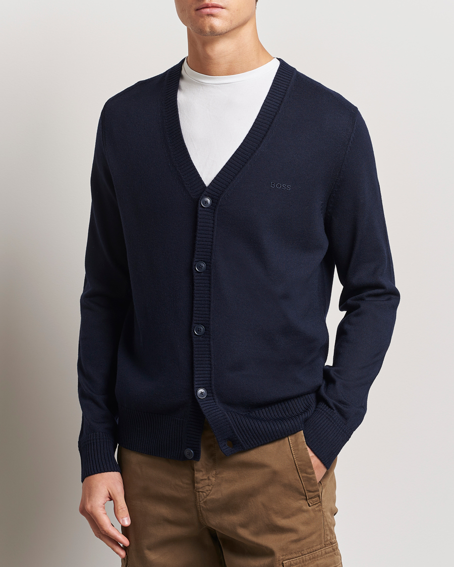 Hombres |  | BOSS ORANGE | Avac Wool Knitted Cardigan Dark Blue