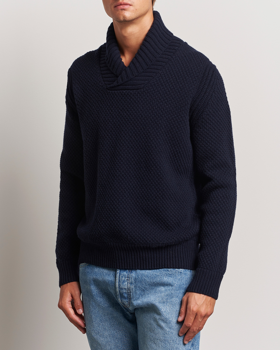 Hombres |  | BOSS ORANGE | Amadon Knitted Shawl Collar Sweater Dark Blue