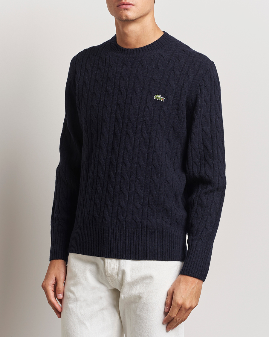 Hombres |  | Lacoste | Carded Wool Cable Crew Neck Navy