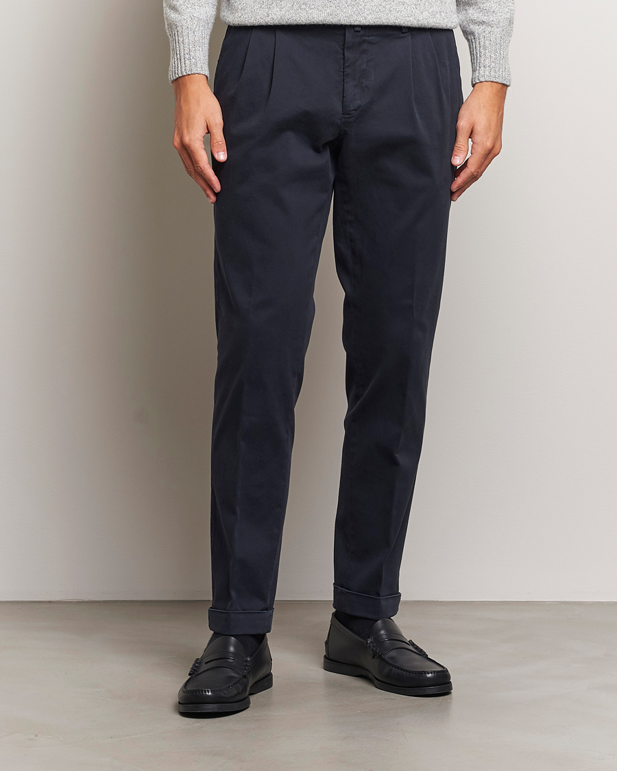 Hombres | Briglia 1949 | Briglia 1949 | Easy Fit Pleated Cotton Stretch Chino Navy