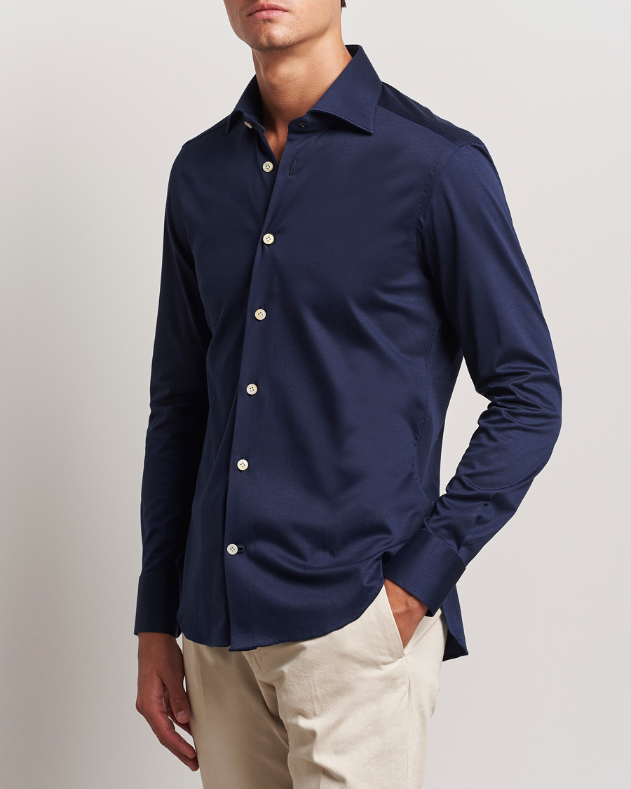 Hombres | Luxury Brands | Kiton | Cotton Jersey Shirt Navy