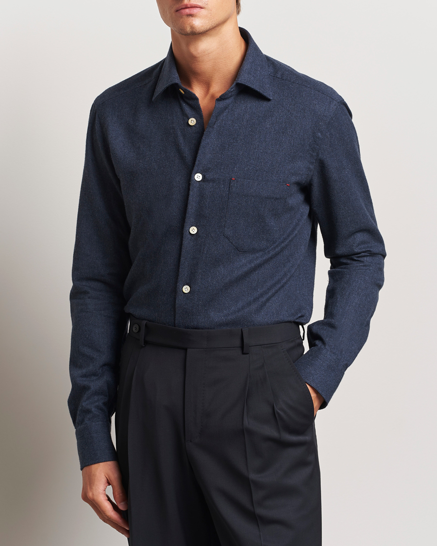 Hombres | Camisas de franela | Kiton | Soft Flannel Sport Shirt Navy