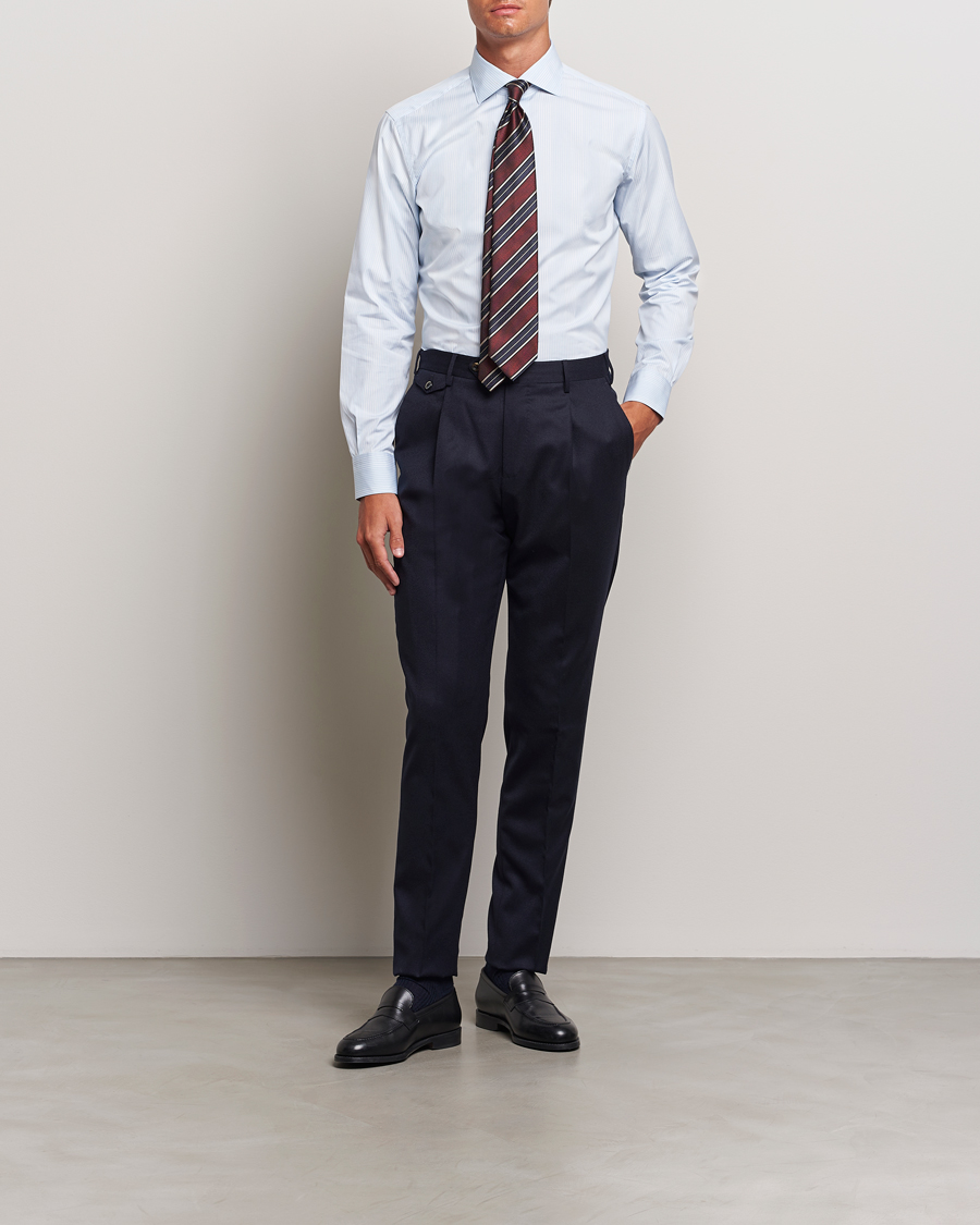 Hombres | Luxury Brands | Brioni | Slim Fit Striped Dress Shirt Light Blue