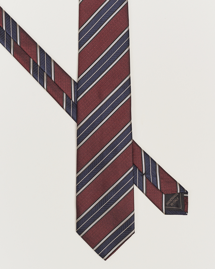 Hombres |  | Brioni | Regimental Stripe Silk Tie Burgundy
