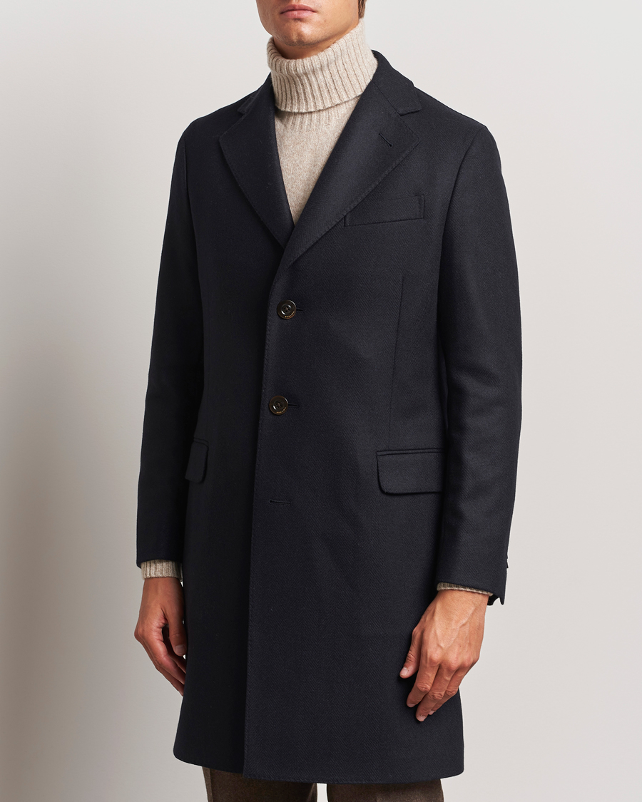 Hombres | Abrigos | Boglioli | Herringbone Wool Coat Navy