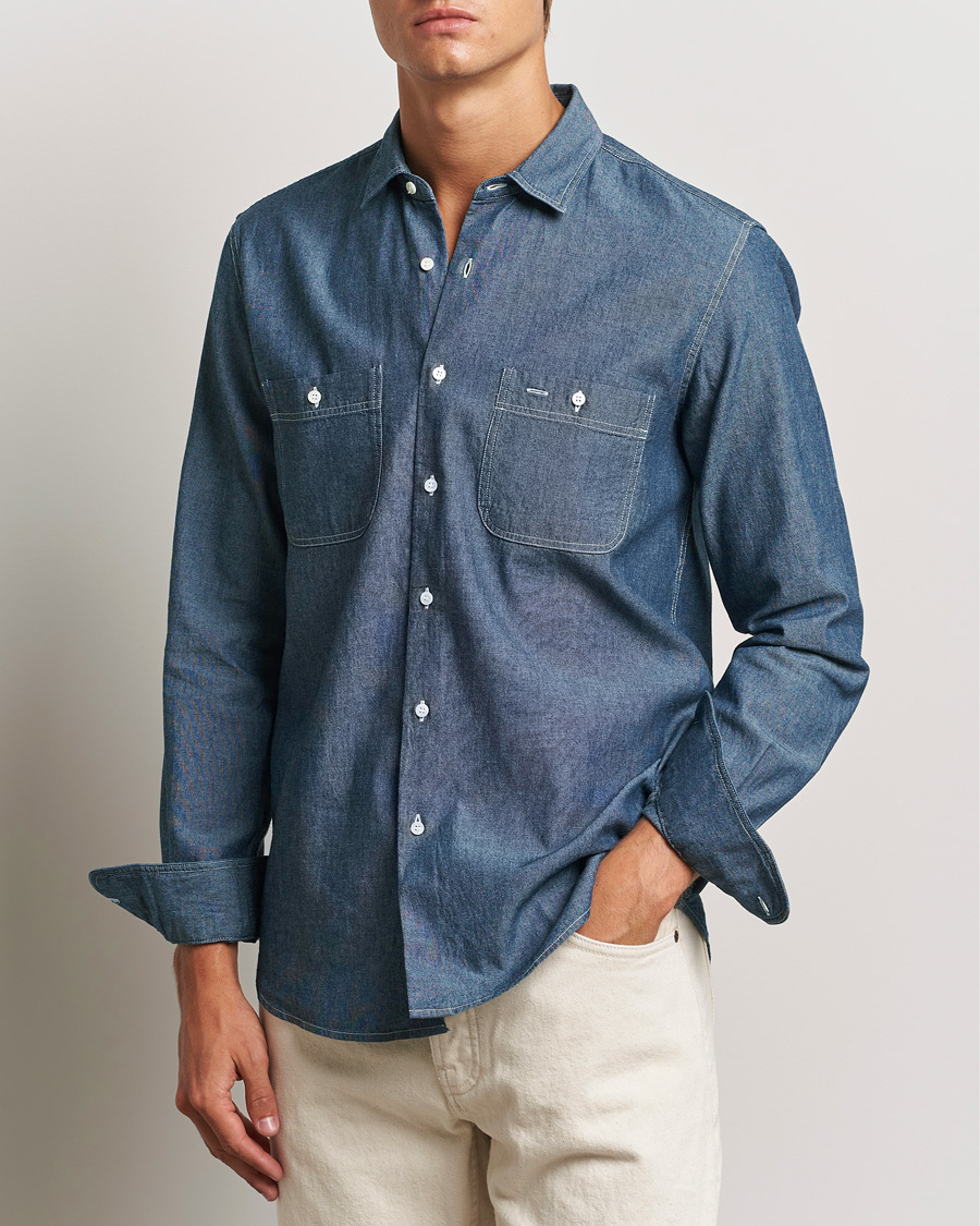 Hombres | Camisas vaqueras | Aspesi | Double Pocket Chambray Shirt Dark Wash