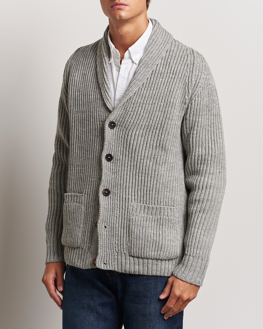 Hombres |  | Gloverall | Shawl Collar Cardigan Light Grey