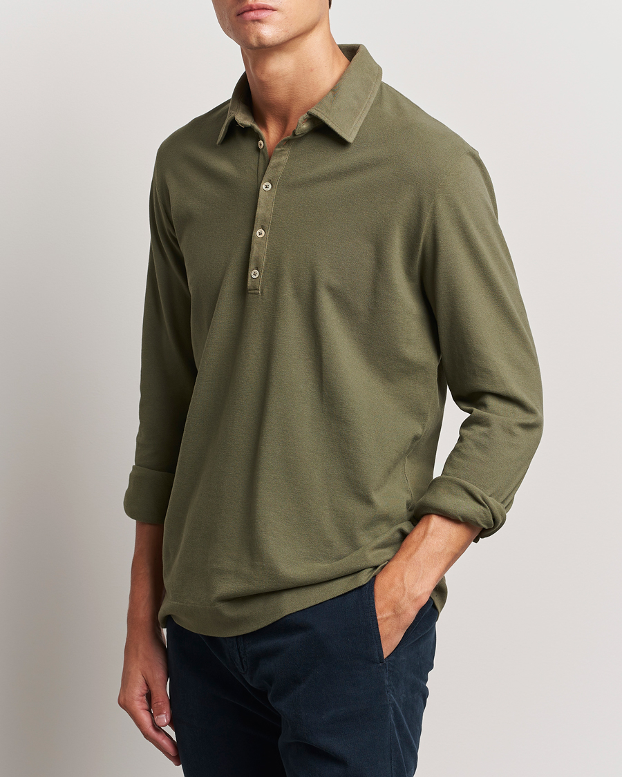 Hombres |  | Massimo Alba | Ischia Cotton/Cashmere Long Sleeve Polo Military