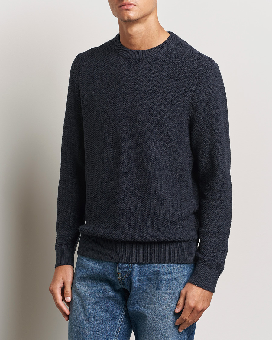 Hombres |  | NN07 | Pete Cotton Knitted Crew Neck Navy Melange