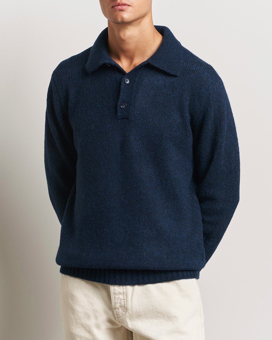 Hombres |  | NN07 | Lee Brushed Wool Polo Navy Blue