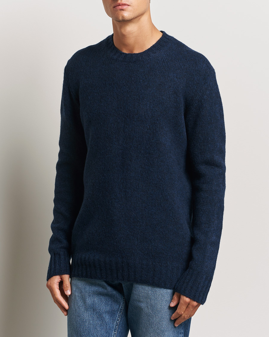 Hombres |  | NN07 | Lee Brushed Wool Crew Neck Navy Blue