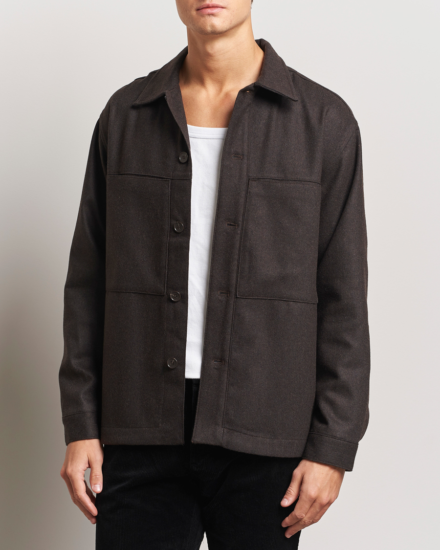 Hombres |  | NN07 | Isak Wool Overshirt Dark Brown