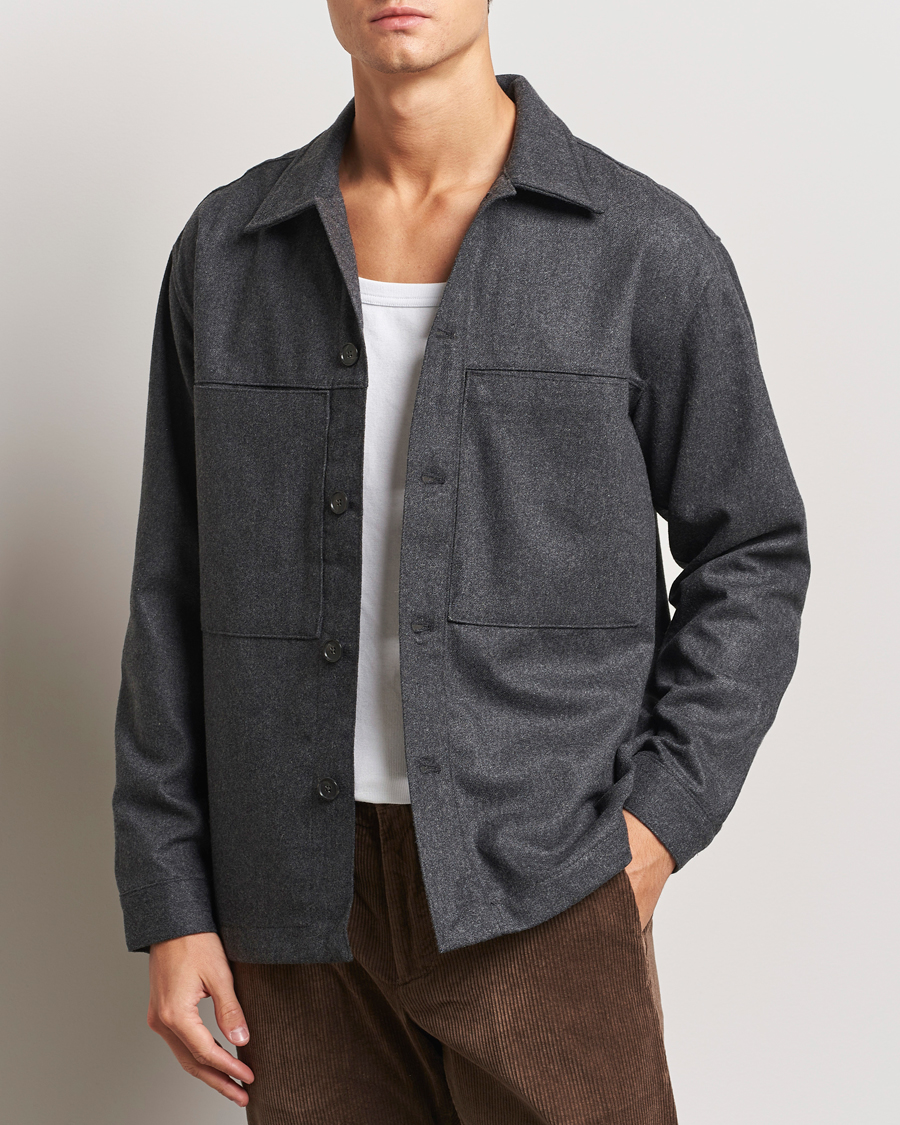 Hombres |  | NN07 | Isak Wool Overshirt Grey Melange