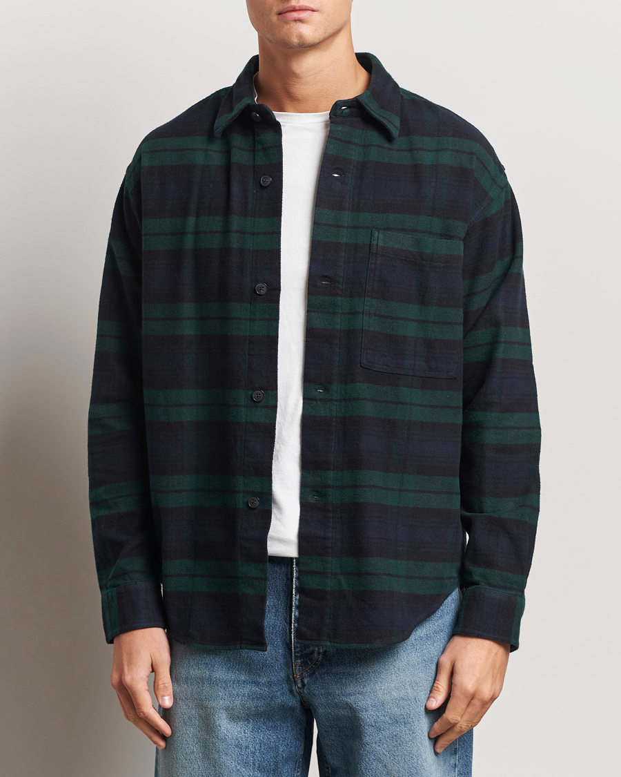 Hombres |  | NN07 | Adwin Checked Flannel Overshirt Green/Blue