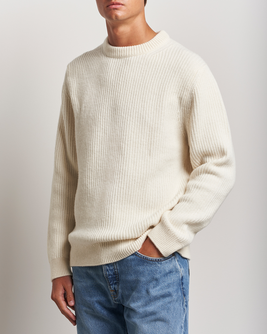 Hombres |  | Nudie Jeans | August Wool Rib Knitted Sweater Off White