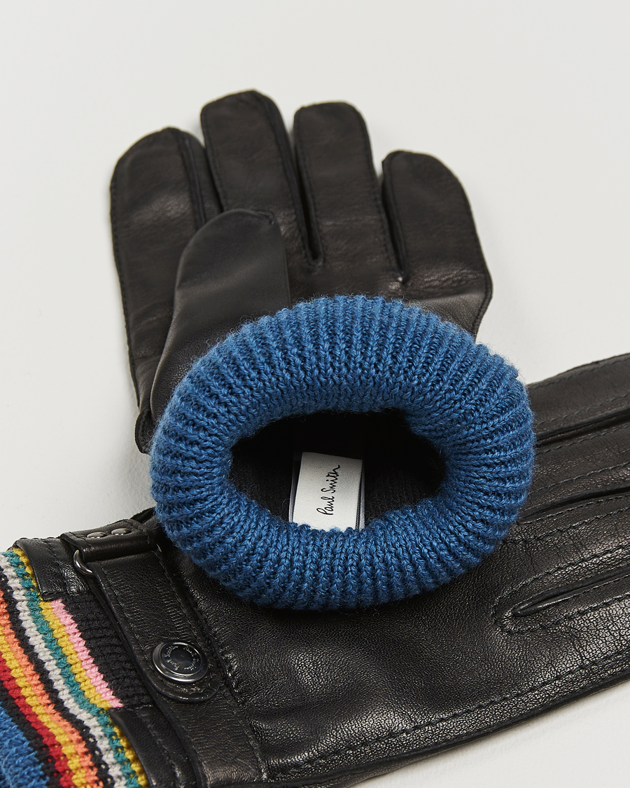 Hombres |  | Paul Smith | Signature Stripe Cuff Leather Glove Black