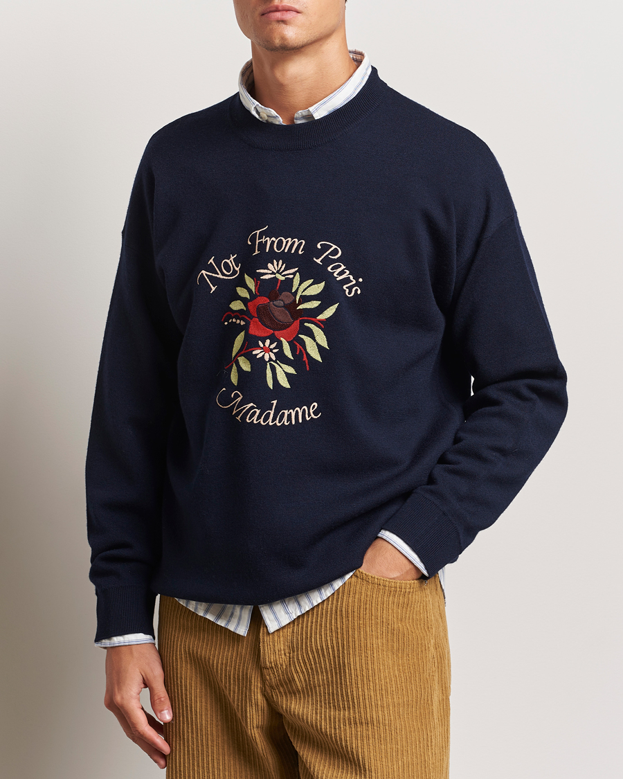 Hombres | Drôle de Monsieur | Drôle de Monsieur | Flower Slogan Pullover Dark Navy