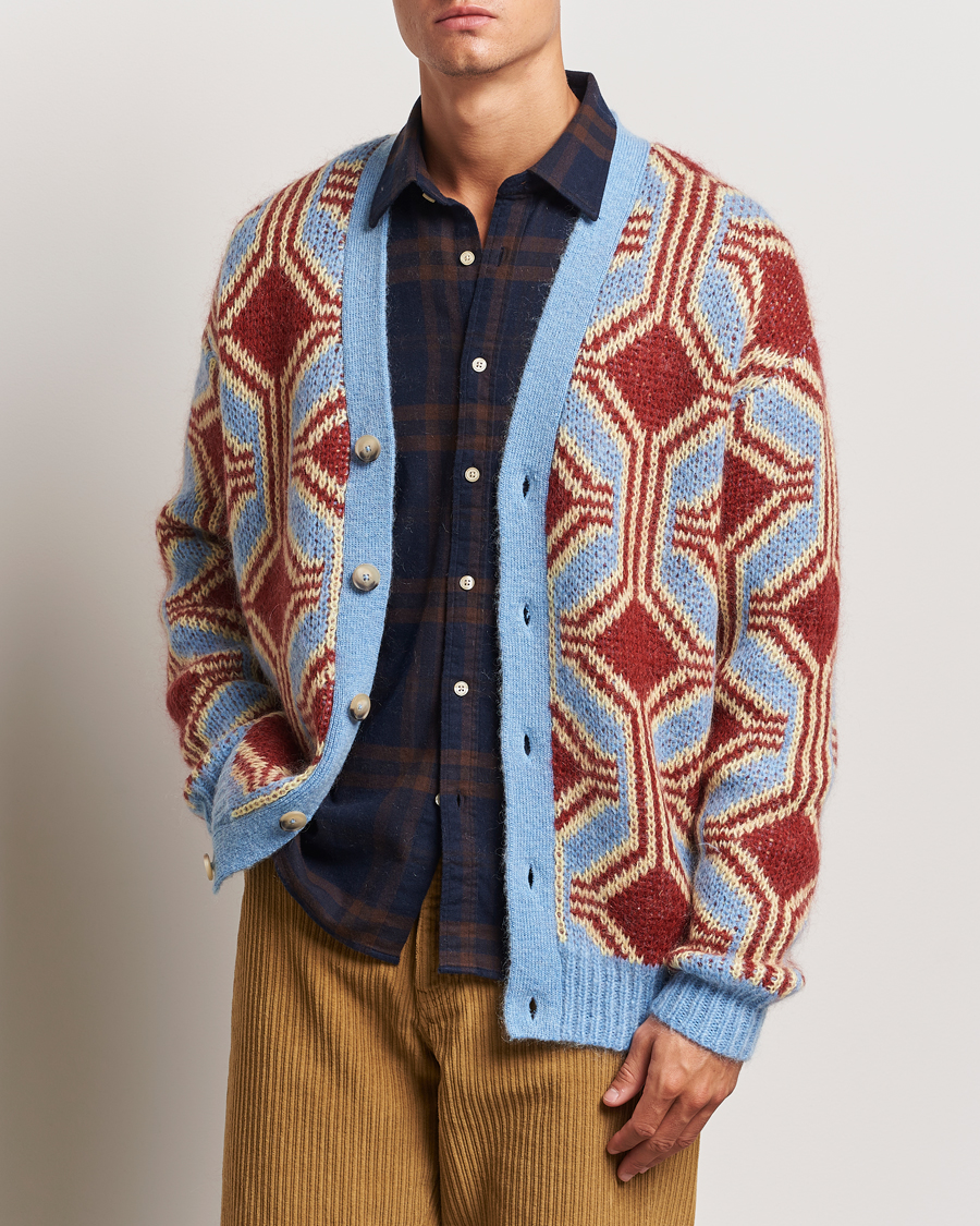 Hombres |  | Drôle de Monsieur | Geometric Mohair Cardigan Red/Blue