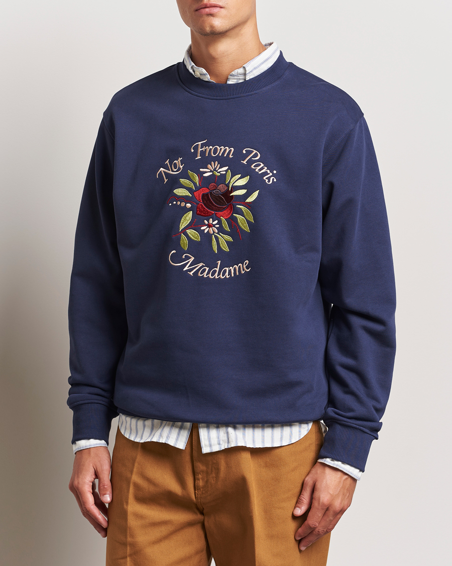 Hombres | Drôle de Monsieur | Drôle de Monsieur | Flower Slogan Sweatshirt Dark Navy