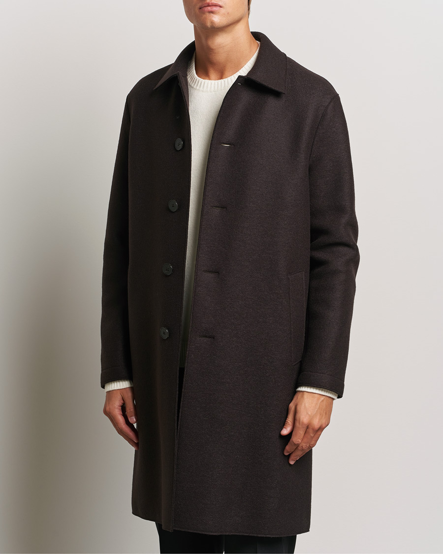 Hombres | Business & Beyond - Casual | Harris Wharf London | Pressed Wool Mac Coat Dark Brown