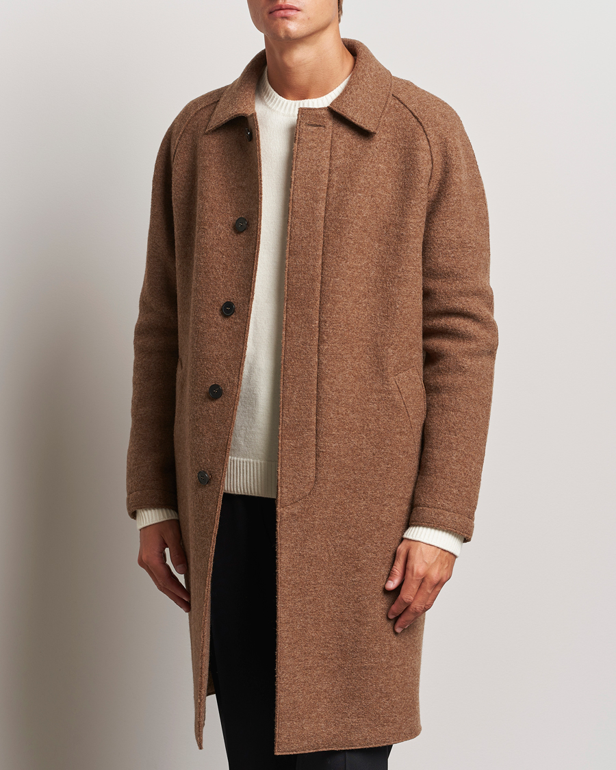 Hombres |  | Harris Wharf London | Boiled Wool Raglan Coat Caramel Melange