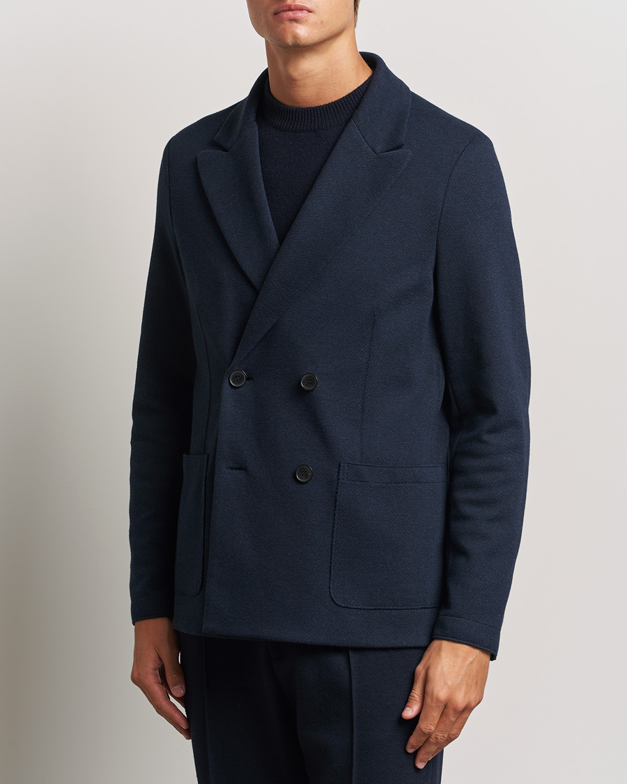 Hombres |  | Harris Wharf London | Double Breasted Peak Lapel Jersey Blazer Navy Twill