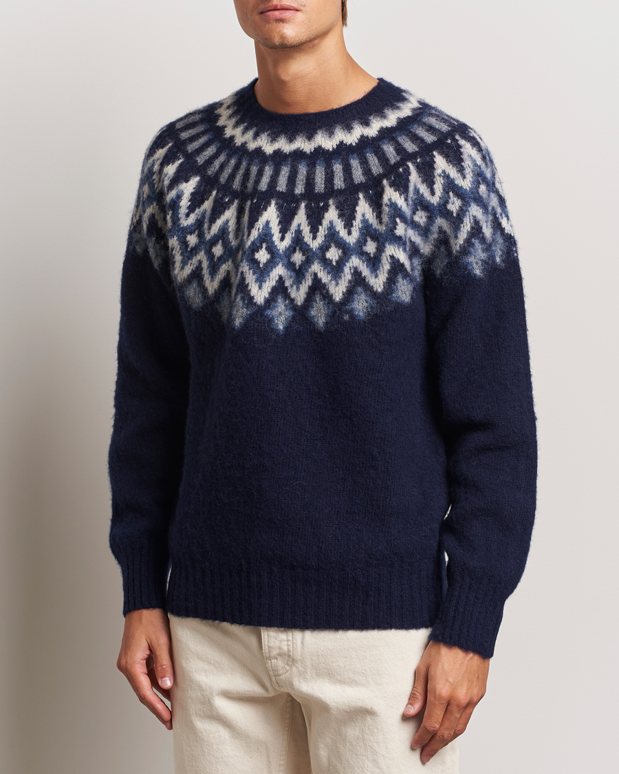 Hombres |  | Howlin\' | Brushed Wool Fair Isle Crew Sweater Denim