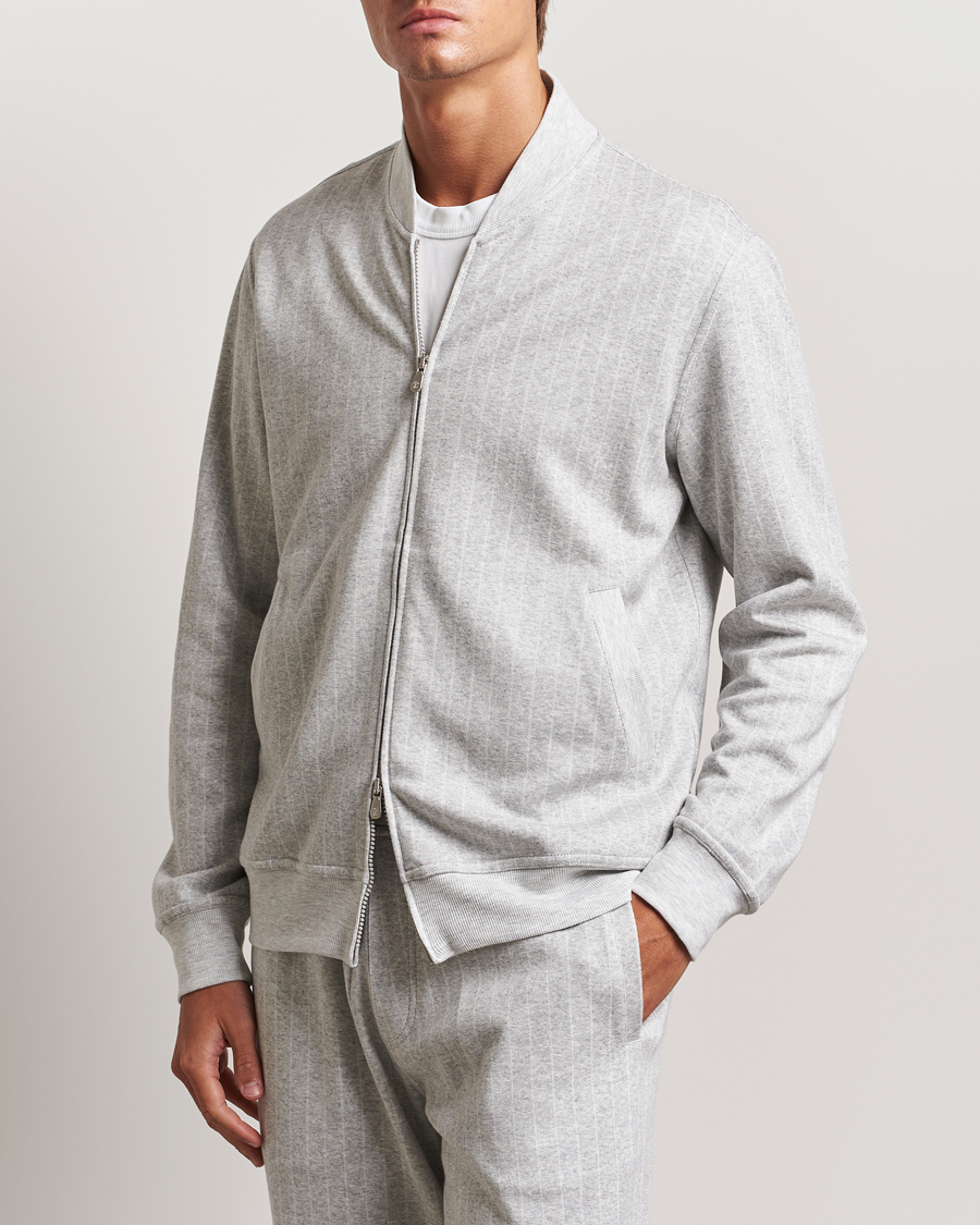 Hombres |  | Brunello Cucinelli | Soft Pinstripe Full Zip Sweater Pearl Grey