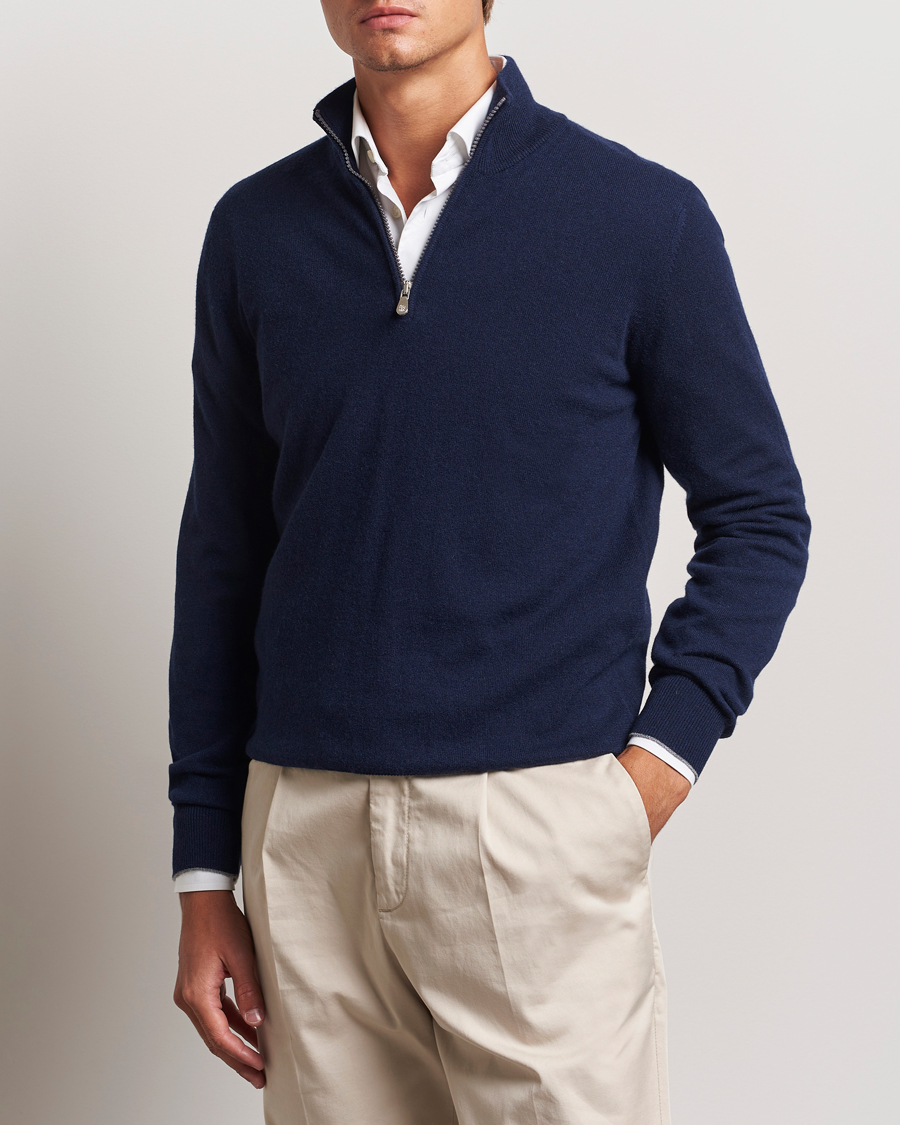 Hombres | Media cremallera | Brunello Cucinelli | 2 Ply Cashmere Half Zip Navy