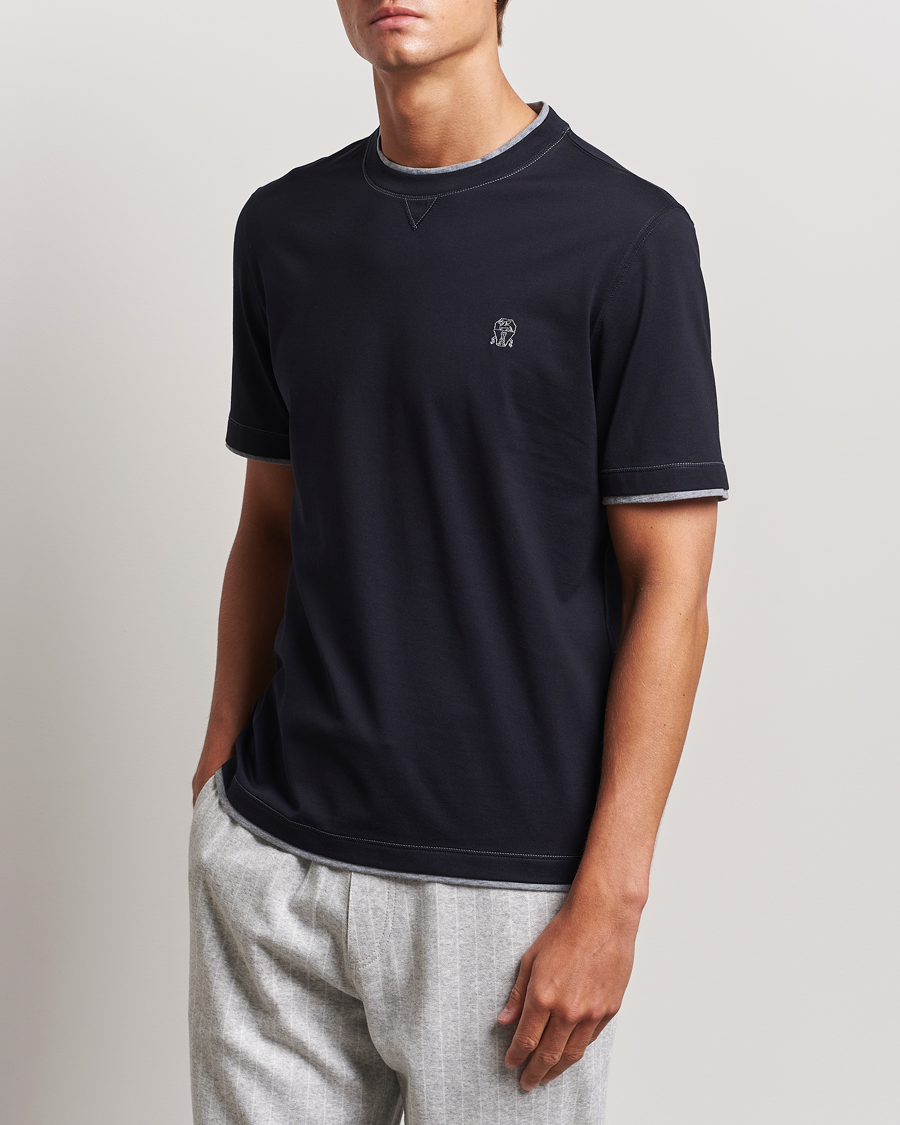 Hombres |  | Brunello Cucinelli | Short Sleeve Logo T-Shirt Navy