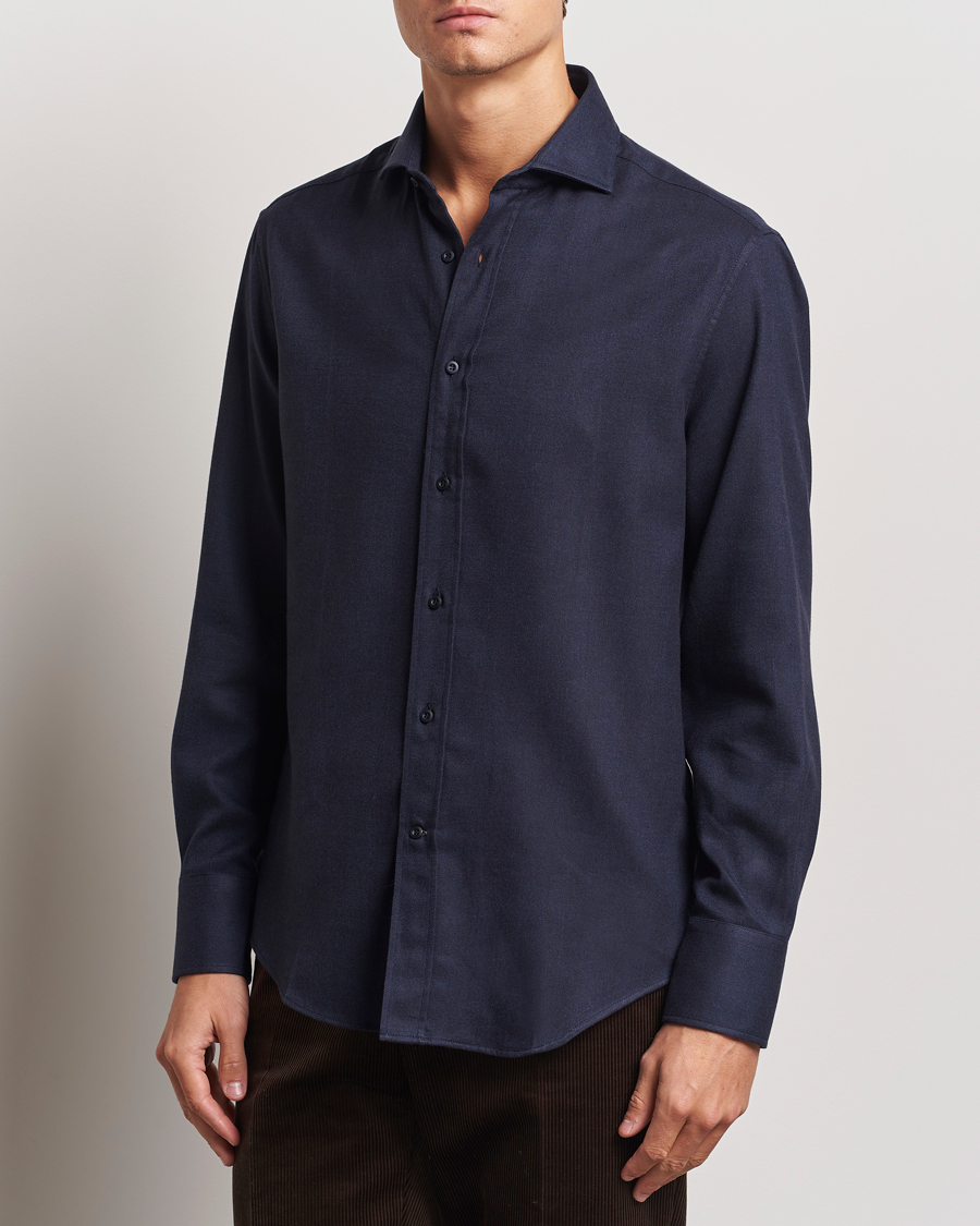 Hombres |  | Brunello Cucinelli | Slim Fit Soft Flannel Shirt Navy