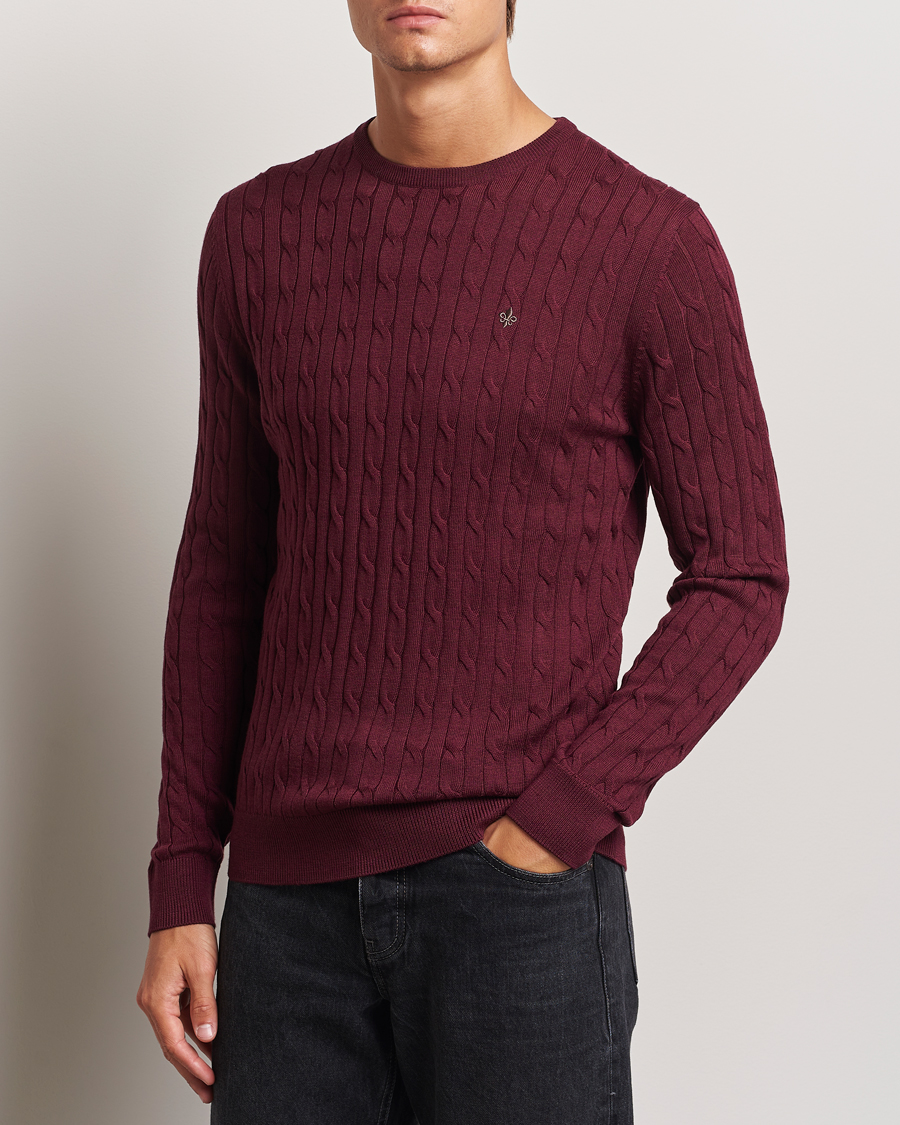 Hombres | Business & Beyond - Casual | Morris | Merino Cable O-Neck Wine Red