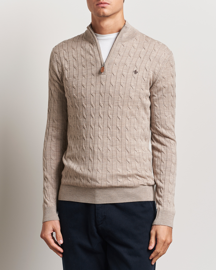 Hombres |  | Morris | Merino Cable Half Zip Khaki