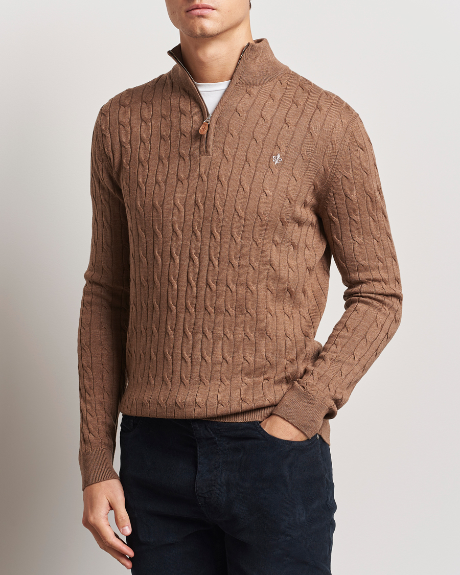 Hombres |  | Morris | Merino Cable Half Zip Camel