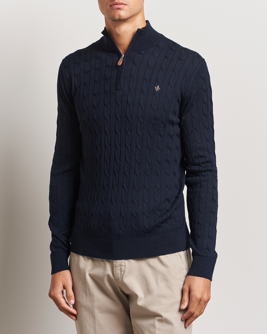 Hombres |  | Morris | Merino Cable Half Zip Navy