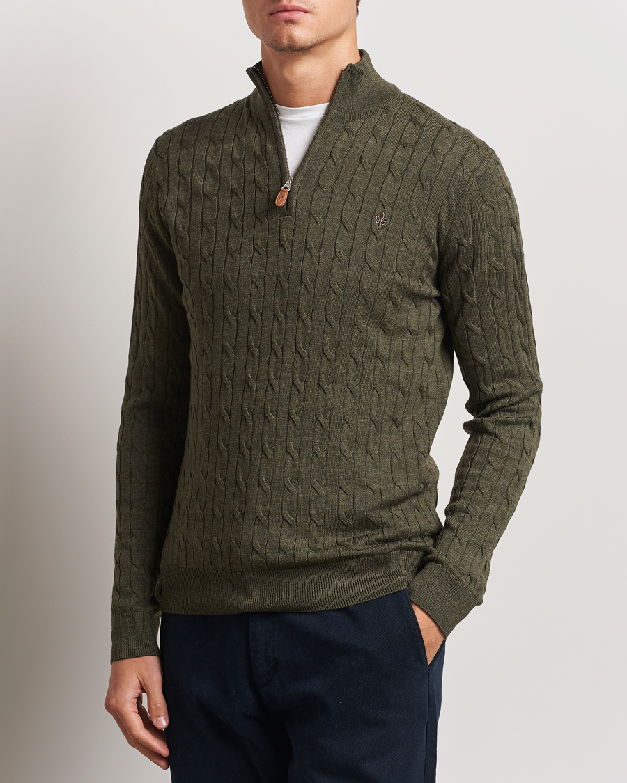 Hombres |  | Morris | Merino Cable Half Zip Olive