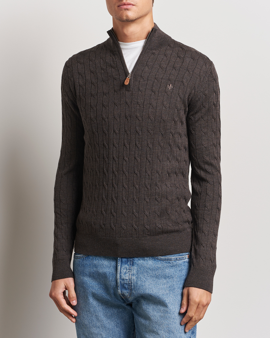 Hombres |  | Morris | Merino Cable Half Zip Brown