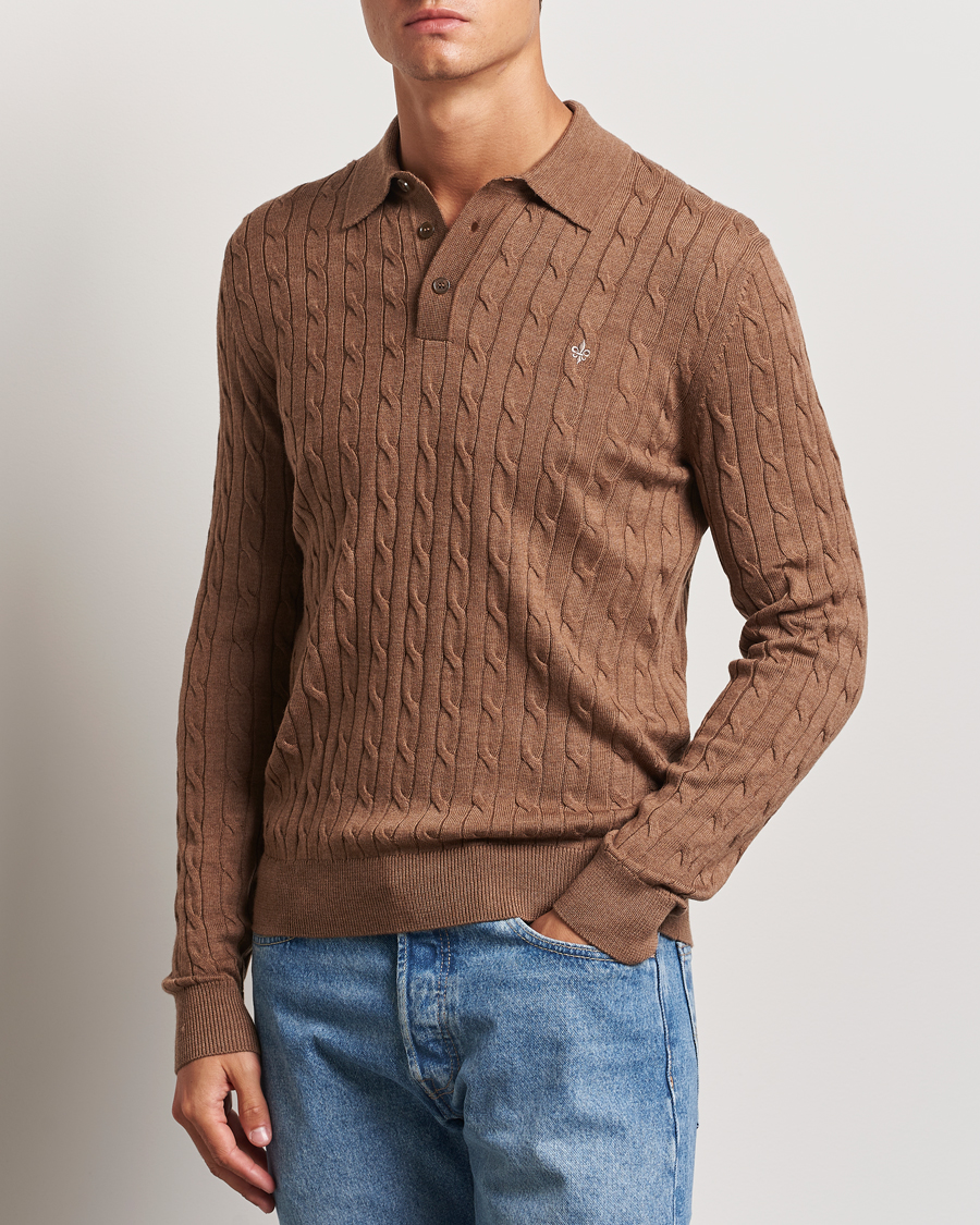 Hombres |  | Morris | Merino Cable Polo Knit Camel